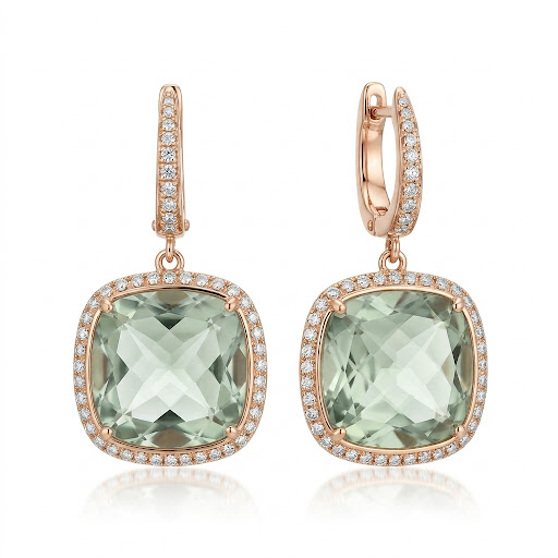 18K Green Quartz Diamond Drop Earrings